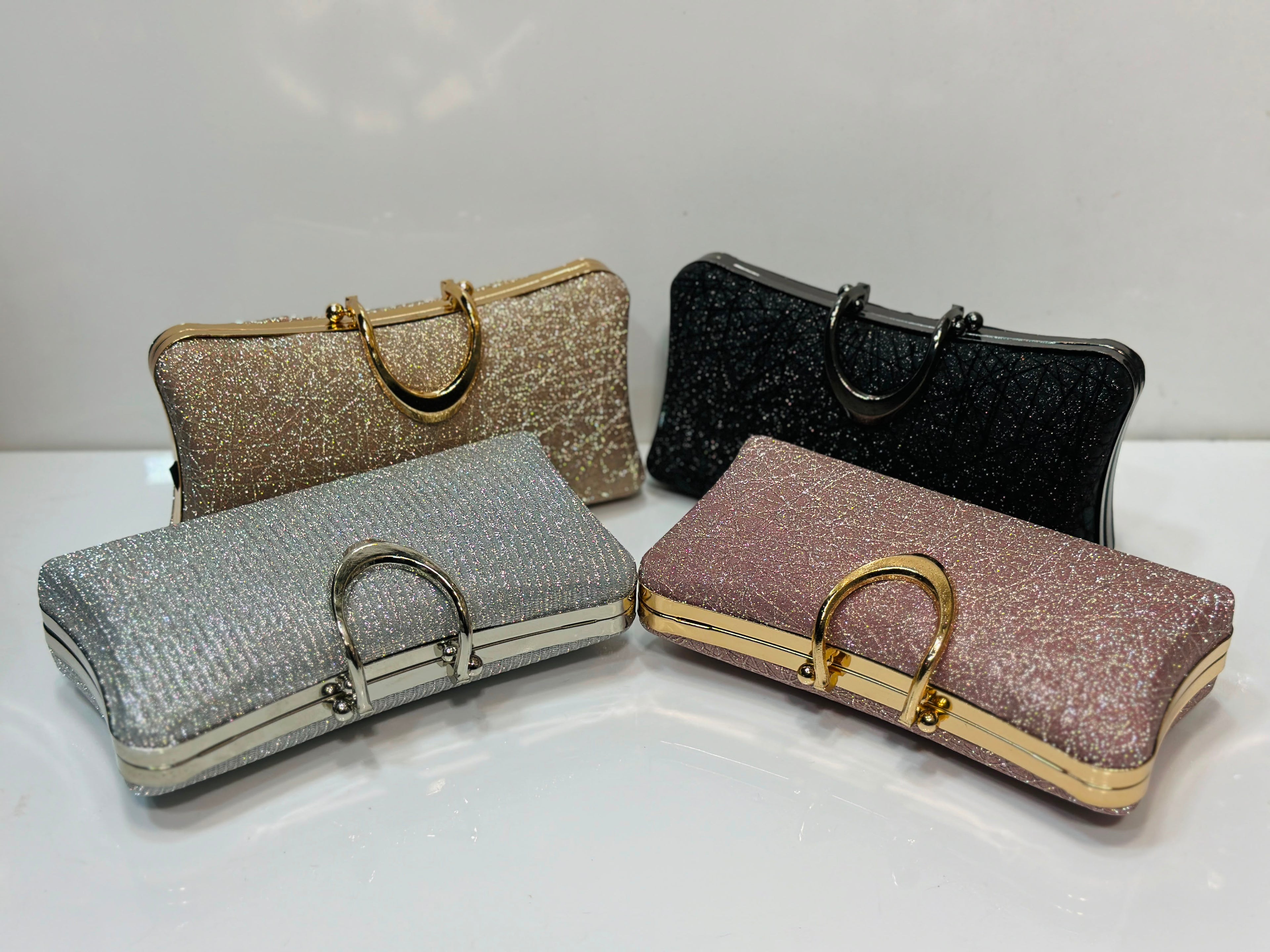 Glittery hard case clutch bag for women for weddings and evening parties
