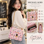 Chic floral shoulder purse with gold-tone chain