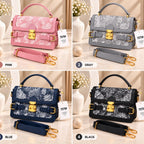 Chic patterned satchel bag with gold hardware for women
