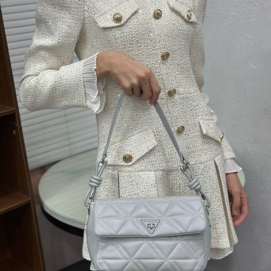 Chic quilted shoulder bag with knot strap and triangle lock for women