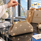 Crystal beaded party clutch with top handle and frame clasp by Rivaalane