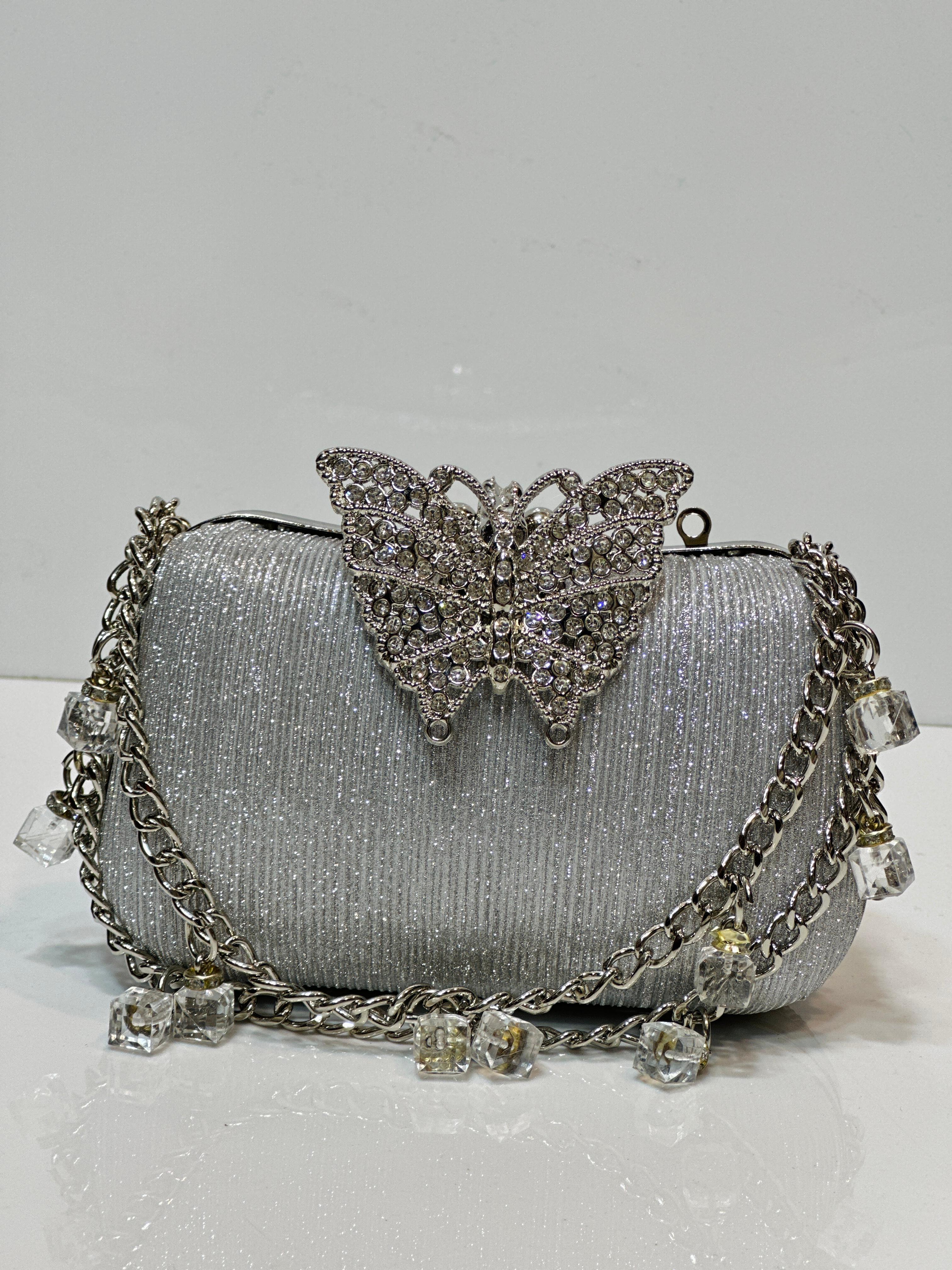 Crystal butterfly evening box clutch for women