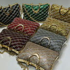 Crystal embellished evening clutch with detachable chain strap