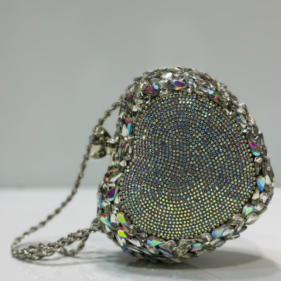 Crystal embellished women's party clutch with shoulder chain
