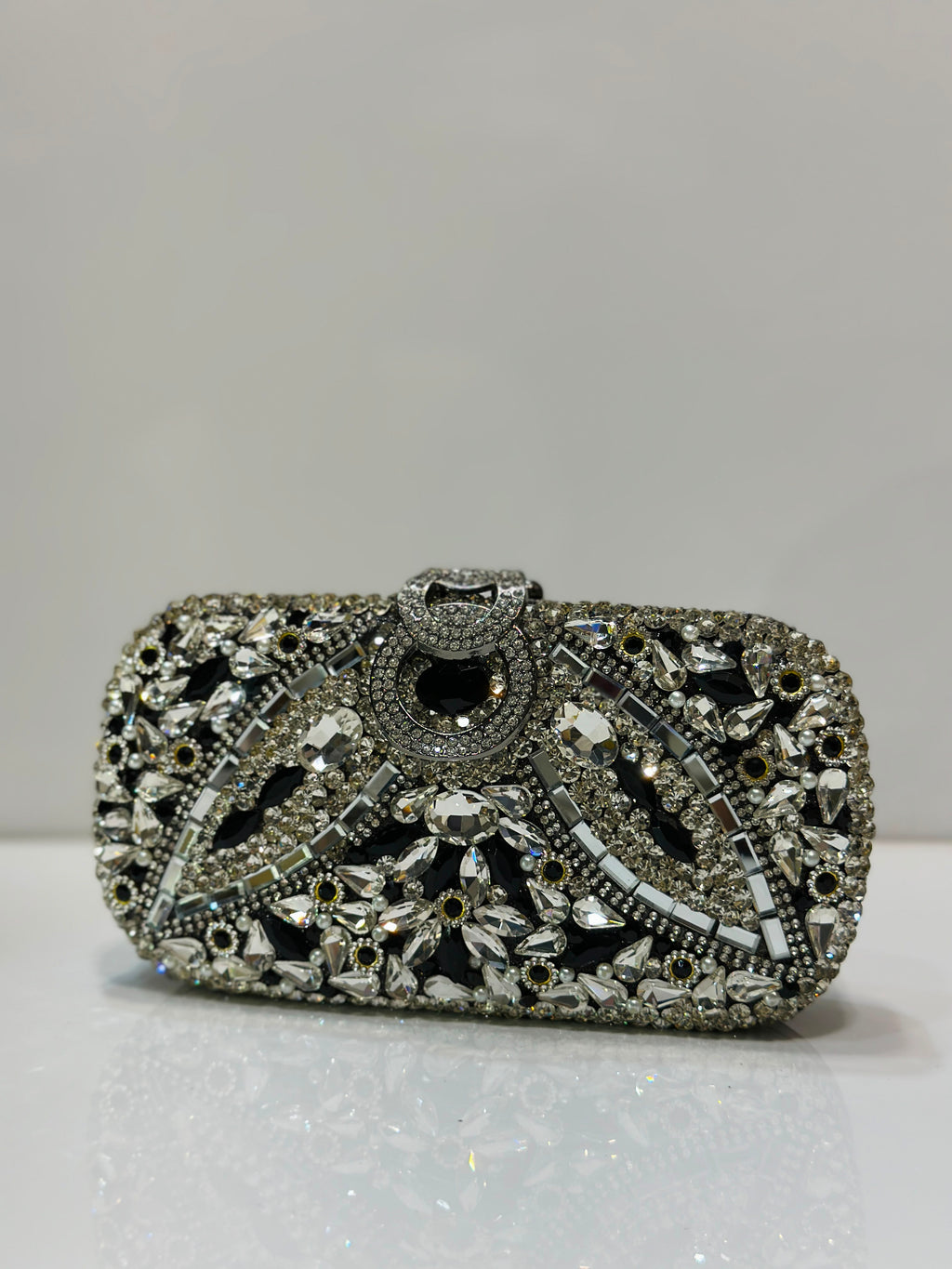 Crystal rhinestone bridal clutch with elegant ring clasp