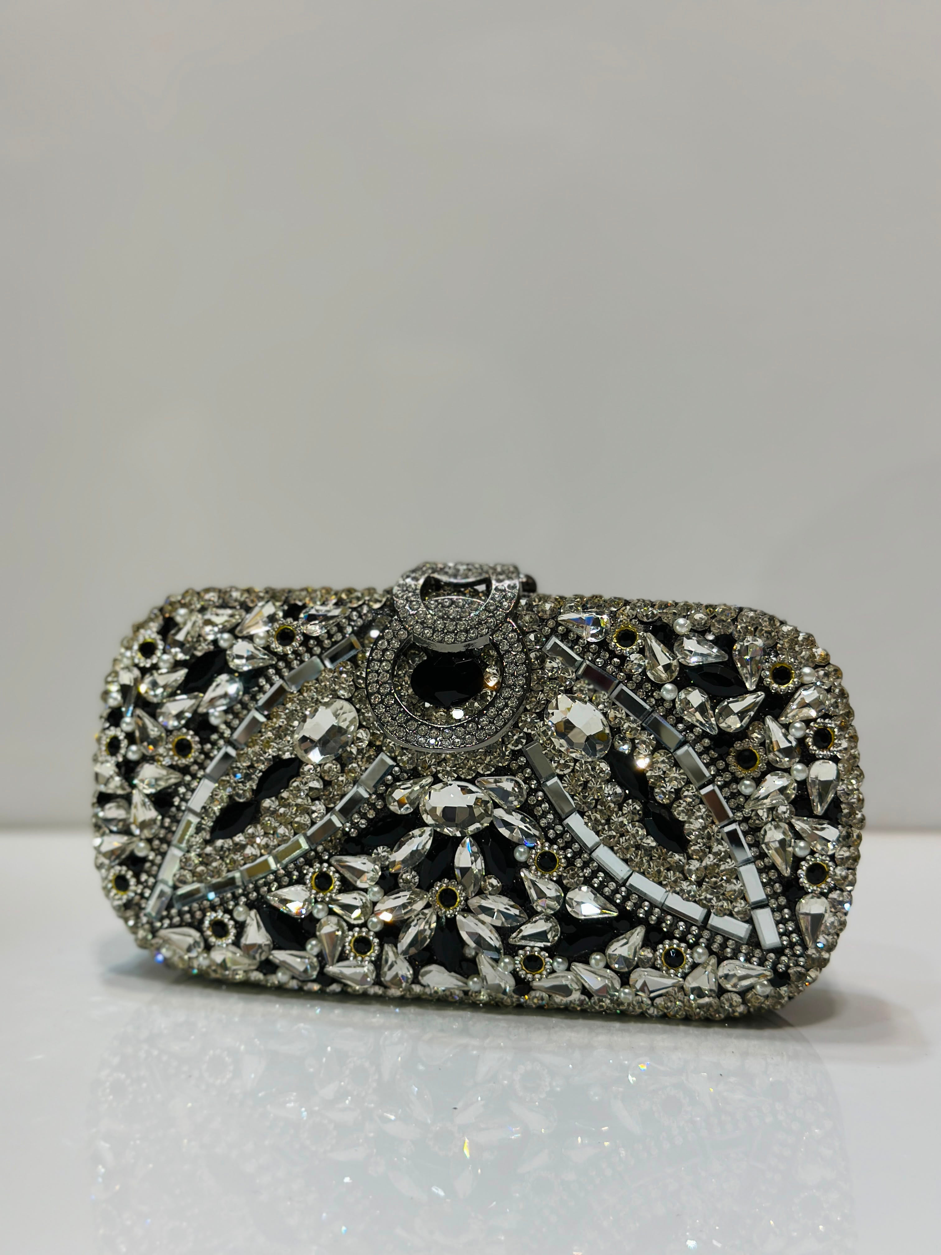Crystal rhinestone bridal clutch with elegant ring clasp