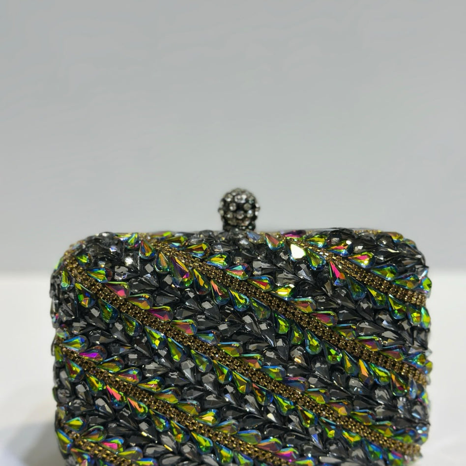 Crystal rhinestone hard case evening clutch by Rivaalane