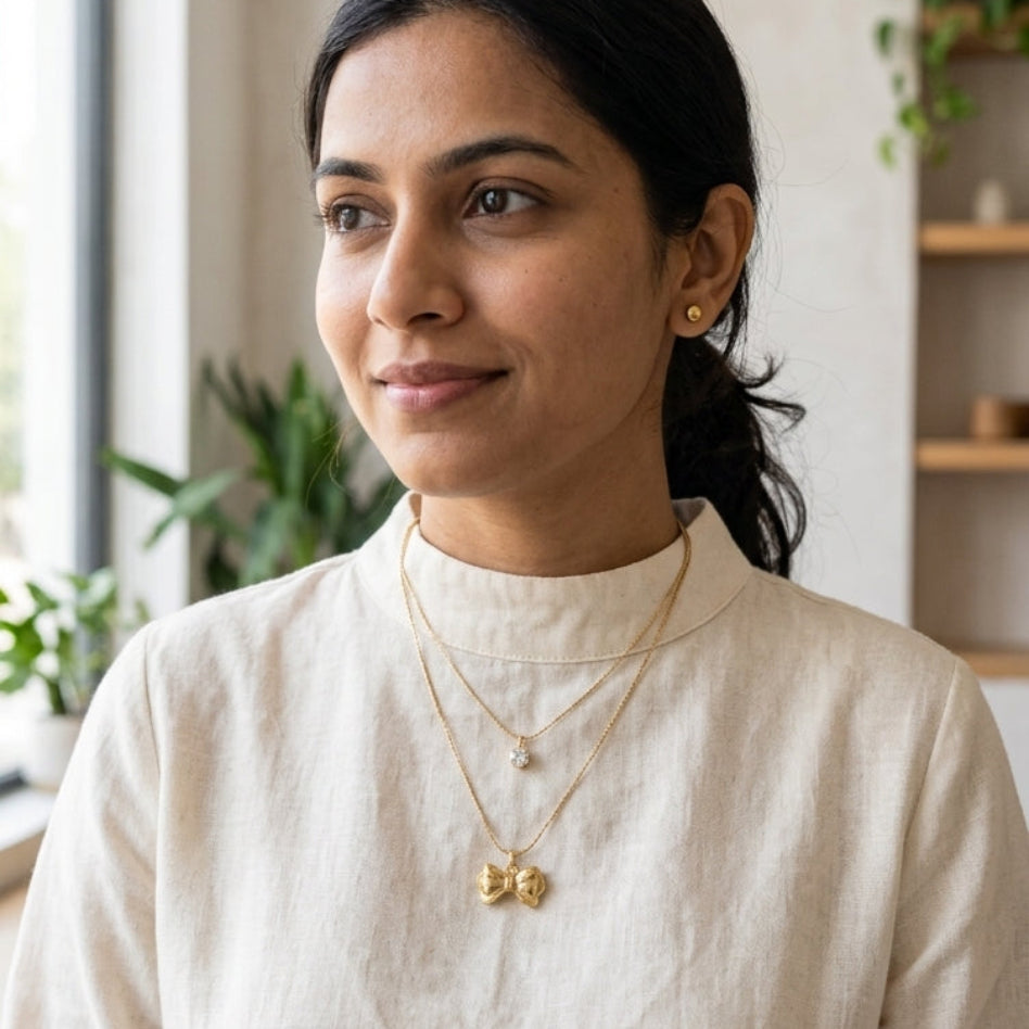Dainty Zirconia Layered Charm Pendant Necklace