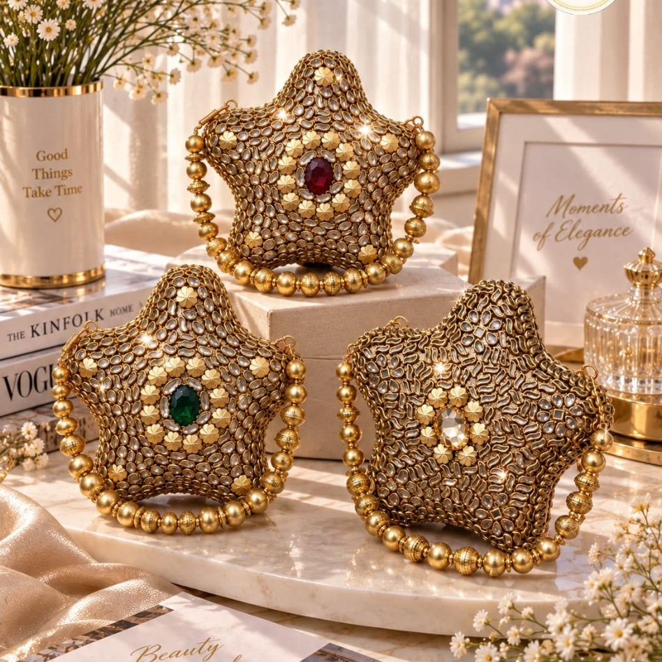 Designer star-shaped evening clutch for Pakistani festive wear