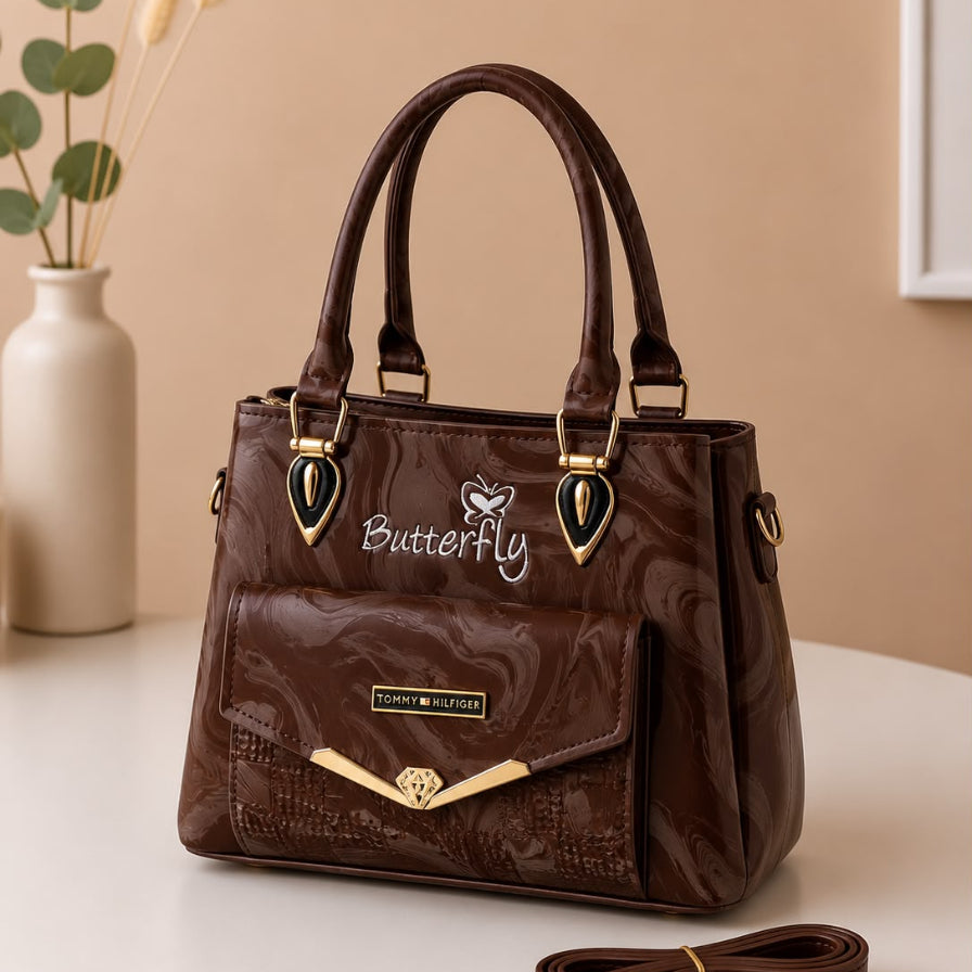 Elegant Marble Print Shoulder Bag with Dual Handles