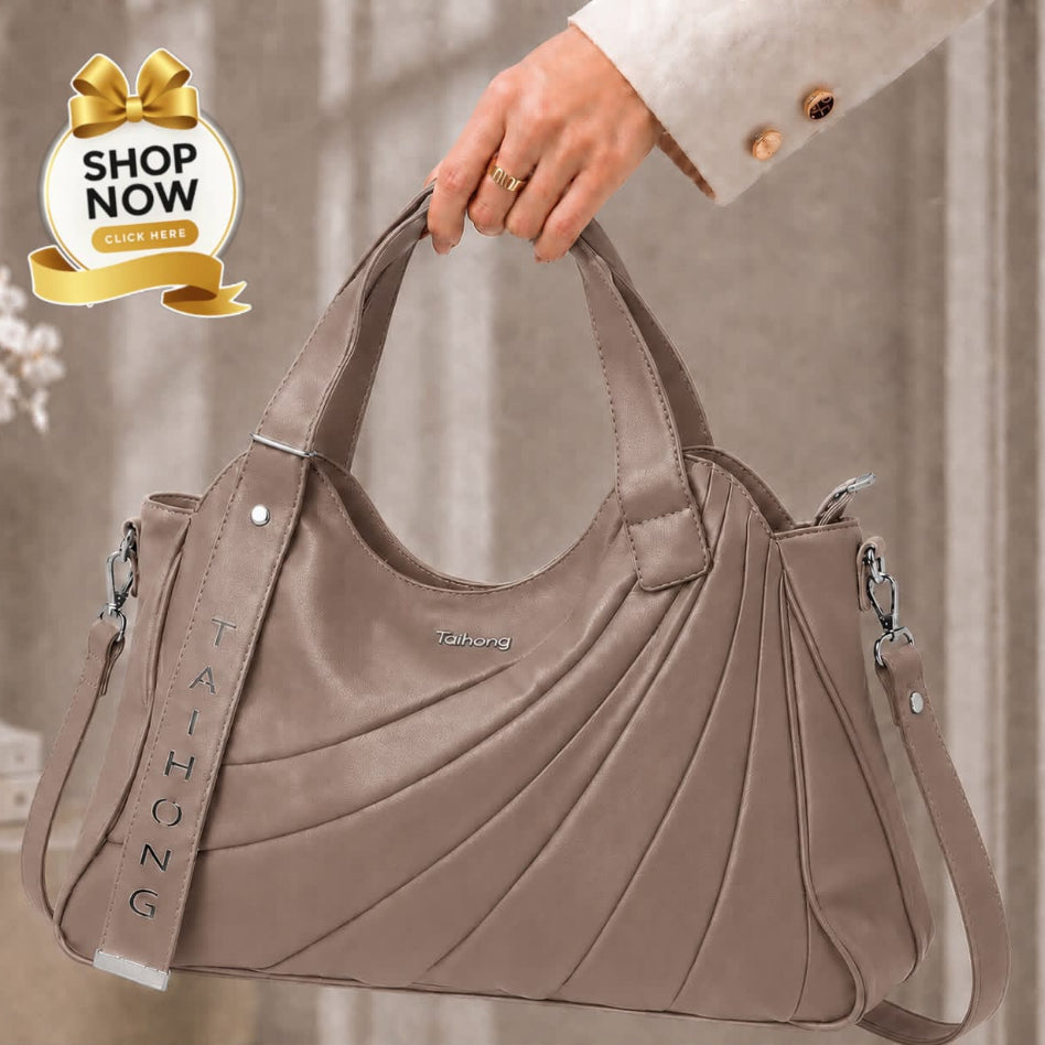 Elegant Pleated Soft Leather Tote & Crossbody Bag