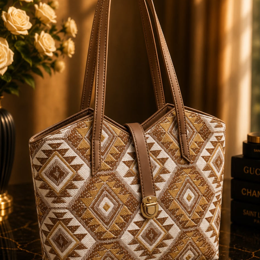 Elegant Woven Texture Office Handbag for Ladies