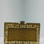 Elegant crystal bordered hard shell clutch purse for women