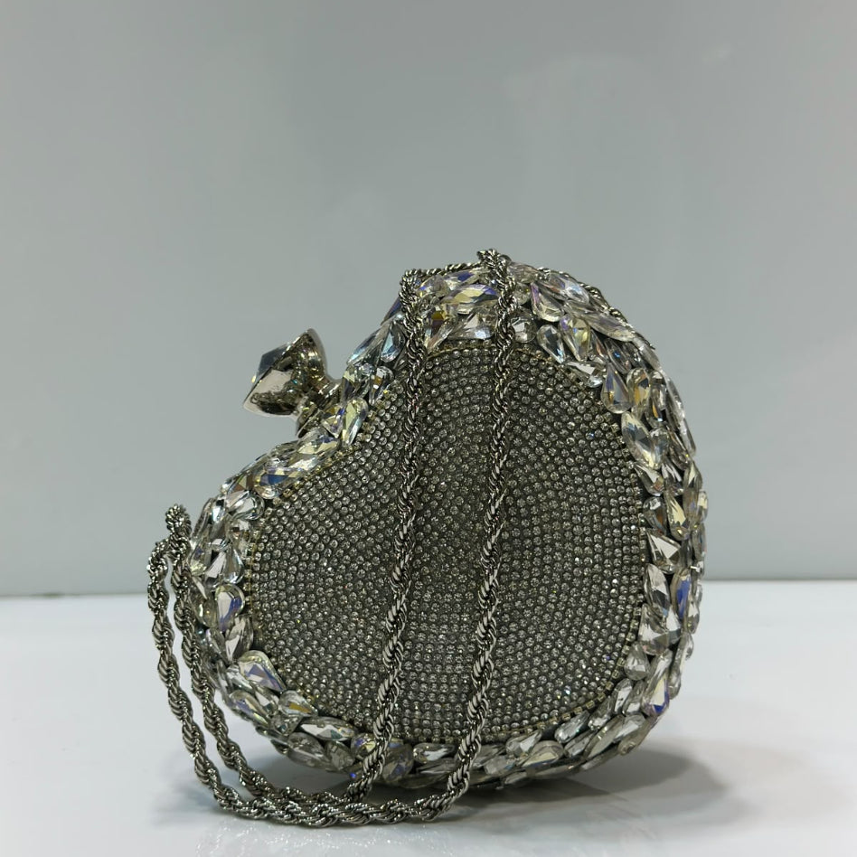 Elegant crystal embellished heart-shaped clutch for women