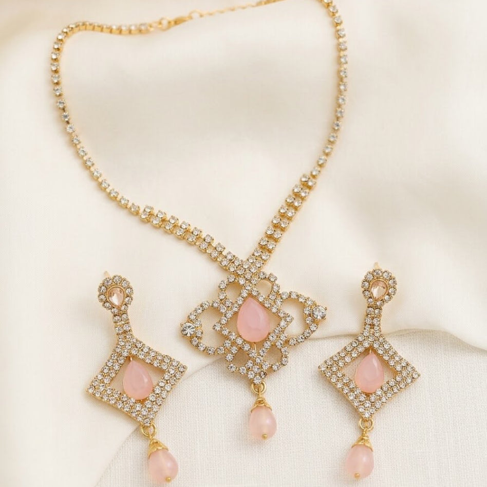 Elegant crystal pendant necklace and earrings set for women