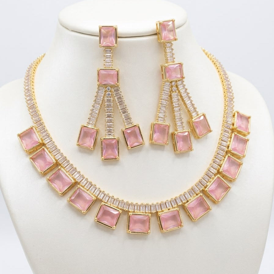 Elegant drop earrings with matching crystal necklace