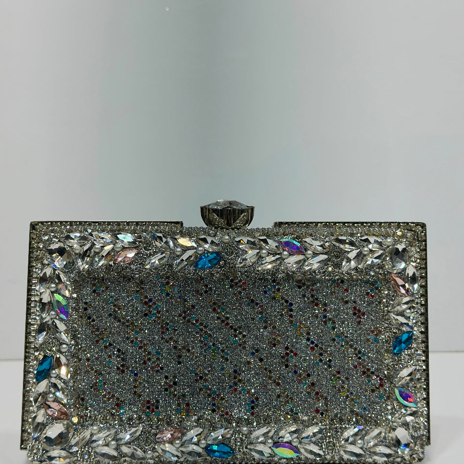 Elegant floral crystal evening purse for women