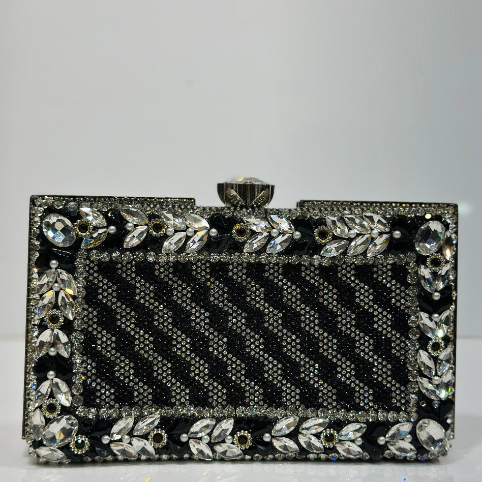 Elegant floral crystal formal evening clutch purse for women