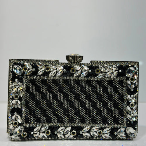 Elegant floral crystal formal evening clutch purse for women