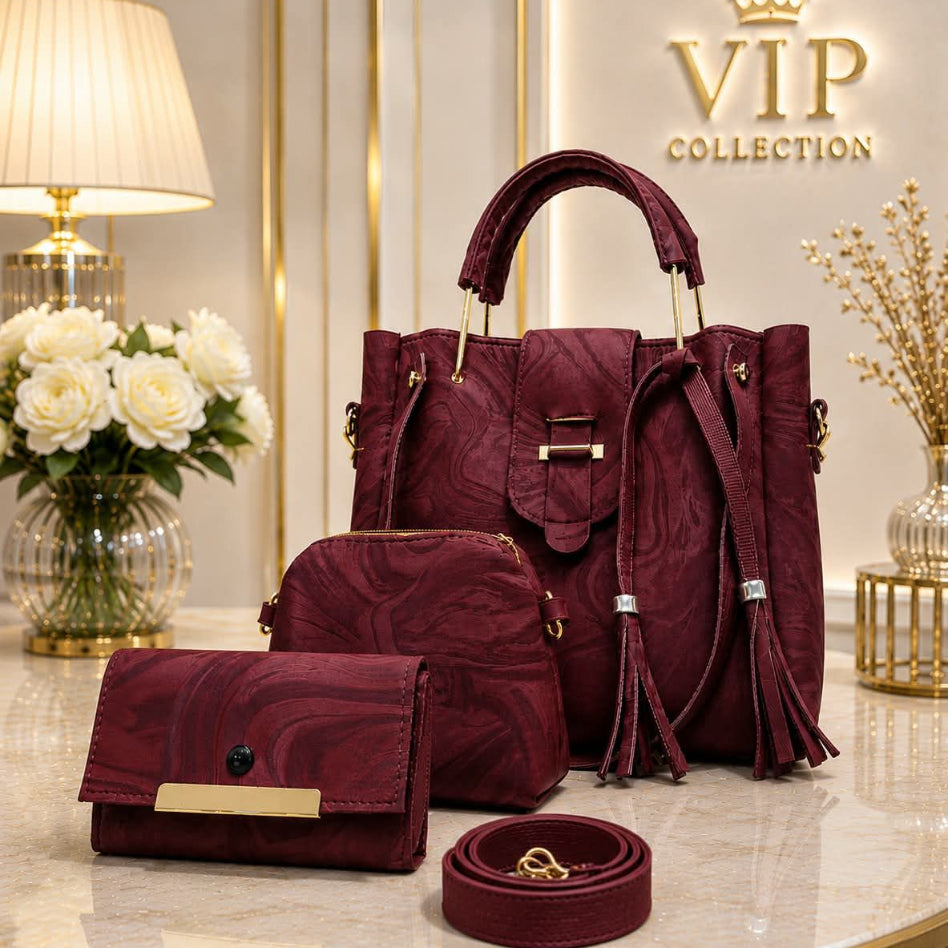 Elegant marbled handbag set for women with four coordinated pieces