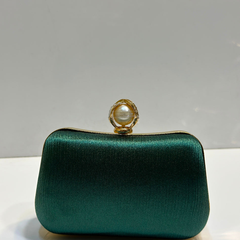 Elegant pearl top lock evening clutch bag for women