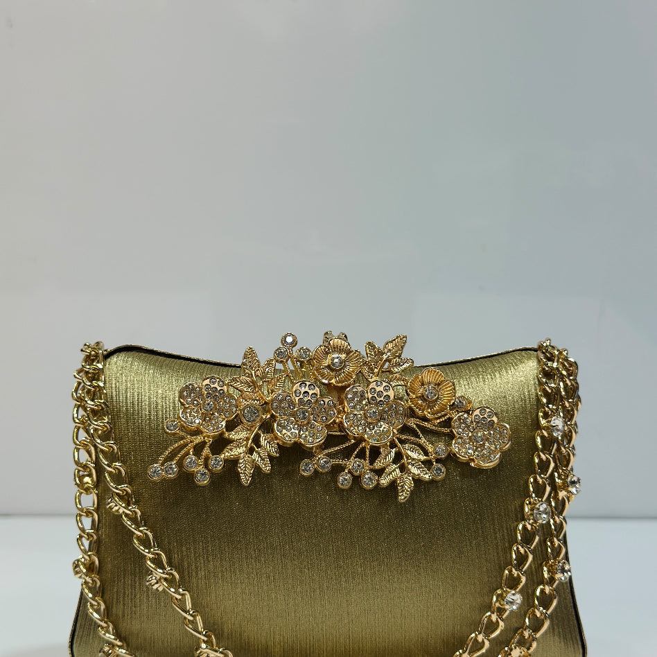 Elegant rhinestone flower top clasp bridal party clutch purse by Rivaalane

