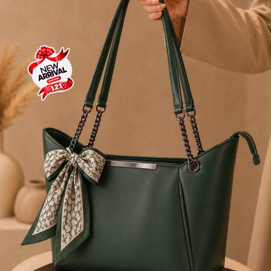 Elegant tote handbag with scarf bow detail