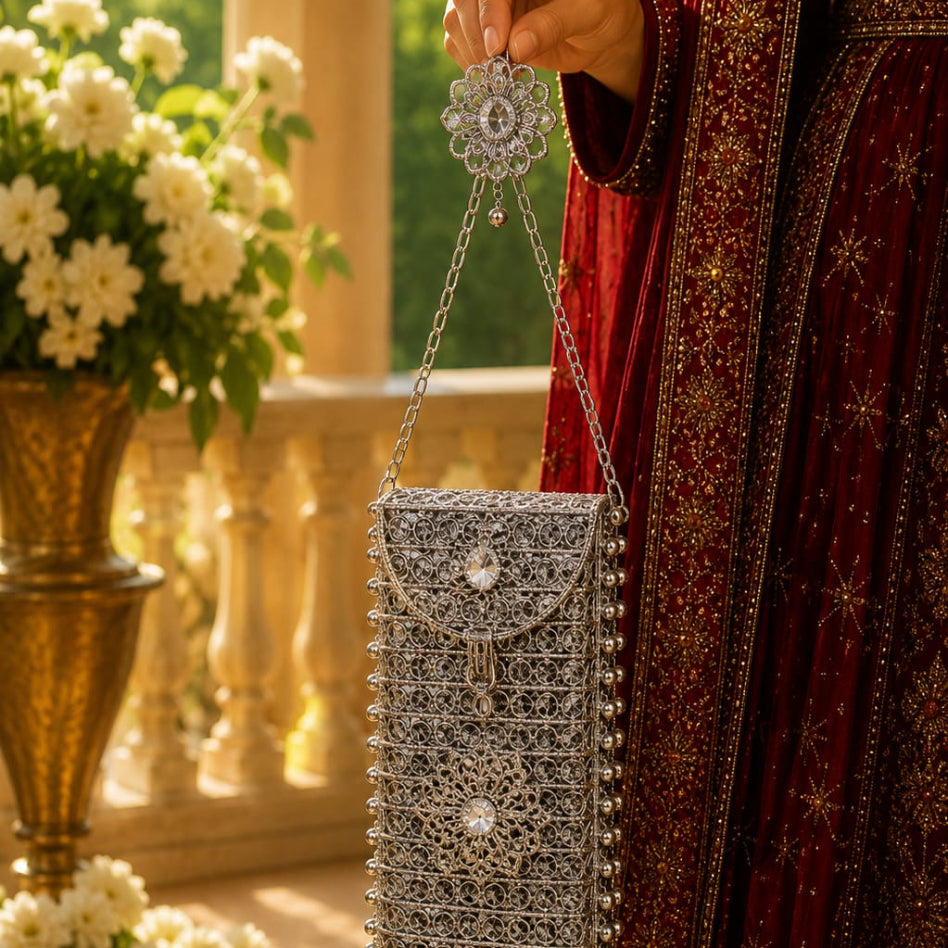 Elegant traditional gold purse for Mehndi and festive occasions