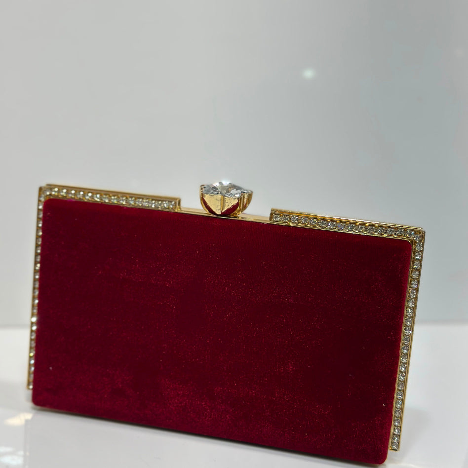 Elegant velvet formal evening purse with rhinestone detailing