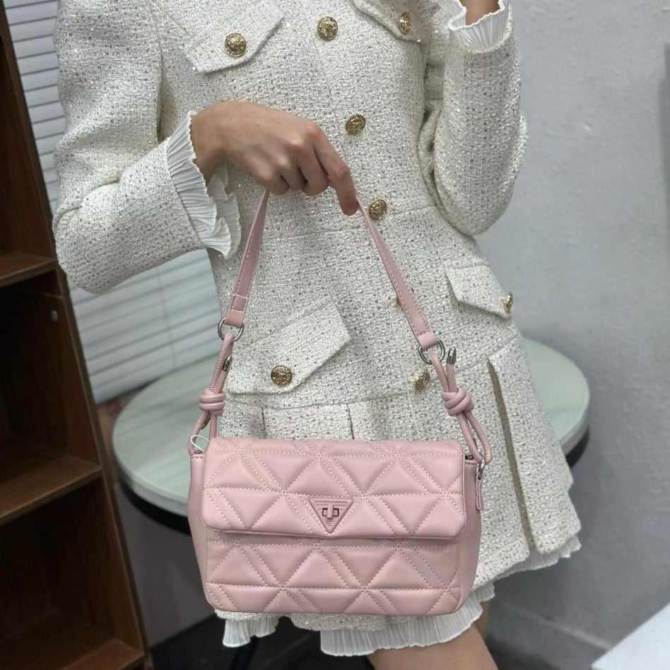 Elegant women's handbag with knot strap and triangle lock
