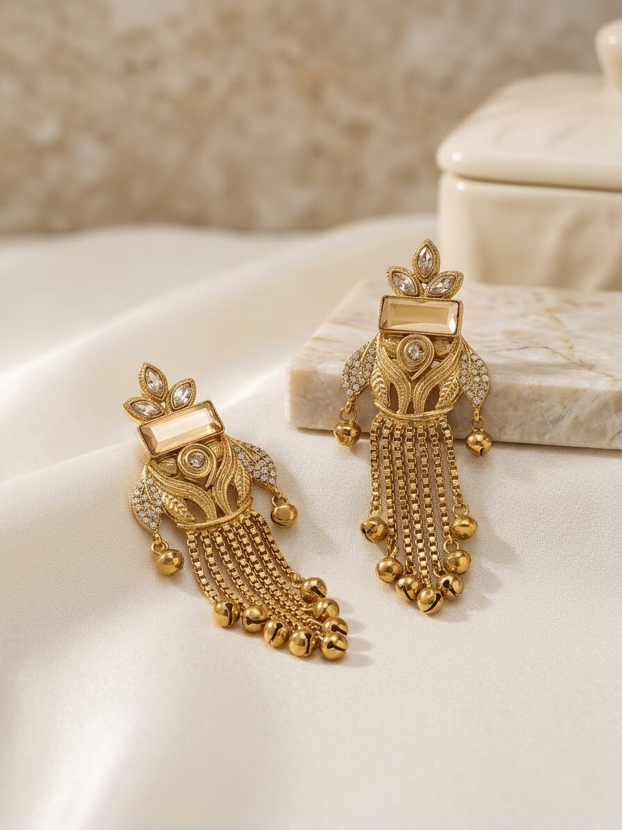 Ethnic earrings featuring decorative stone details