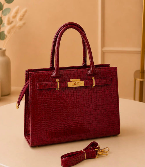 Exquisite embossed croco top-handle handbag for women