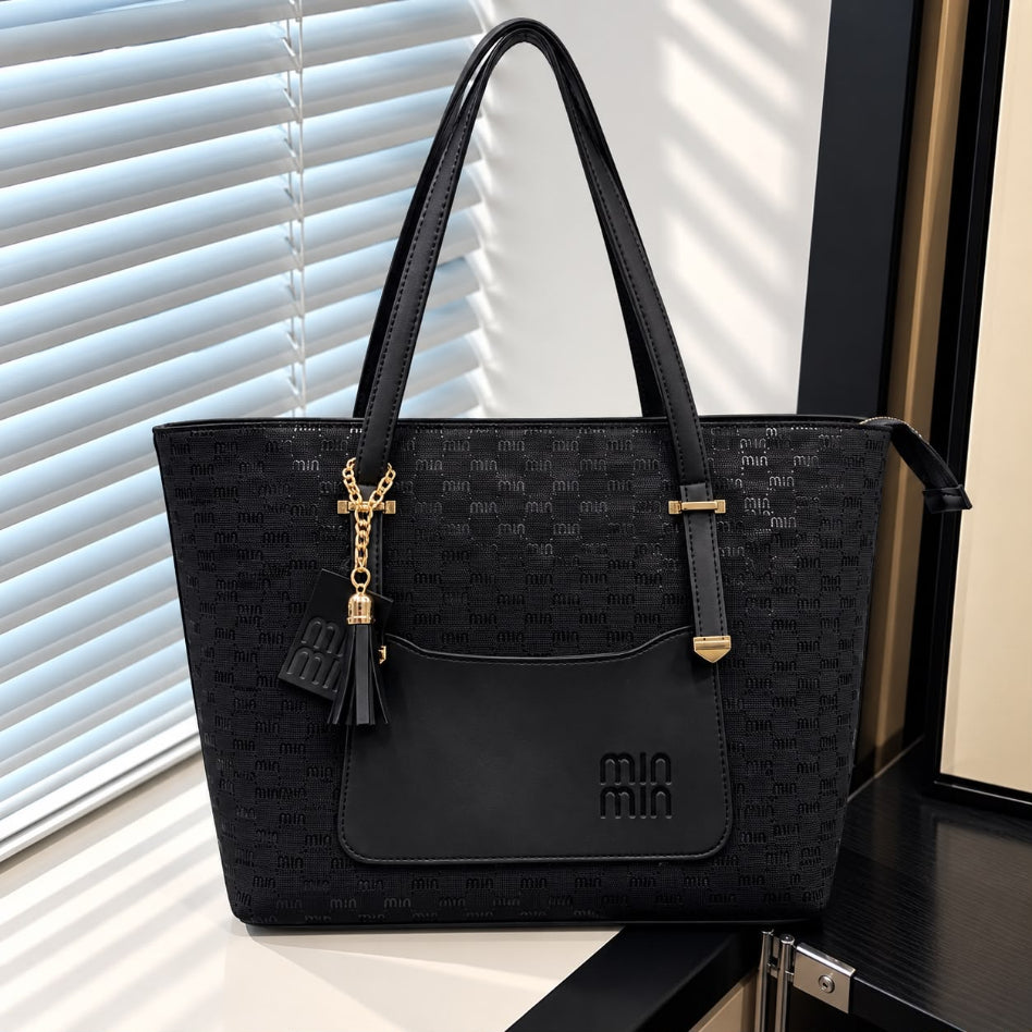 Fashionable monogram tote with front pocket