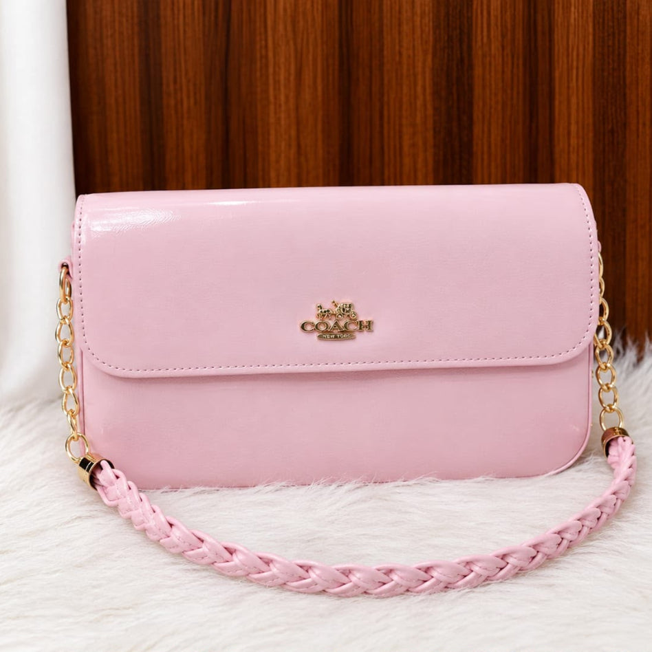 Fashionable women's flap shoulder bag with glossy finish