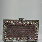 Floral crystal border hard case evening clutch for women