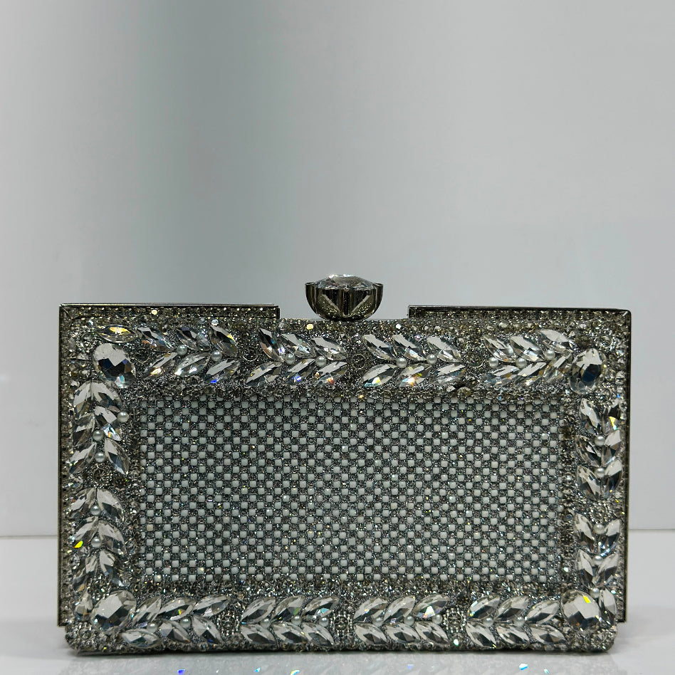 Floral crystal embellished hard case clutch bag for women