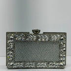 Floral crystal embellished hard case clutch bag for women