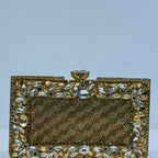 Formal hard case clutch with sparkling floral crystal detailing