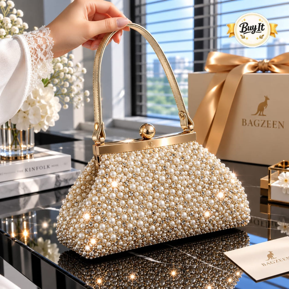 Frame clasp clutch bag with decorative bead detailing