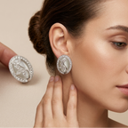 Oval Crystal Statement Stud Earrings for Women