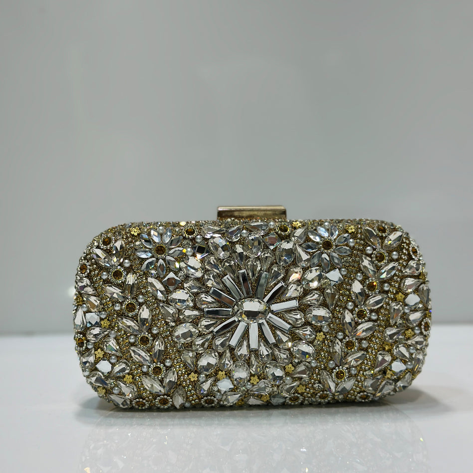 Glamorous floral crystal clutch for wedding and party wear
