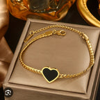 Gold plated heart pearl bracelet for women with Cuban link chain