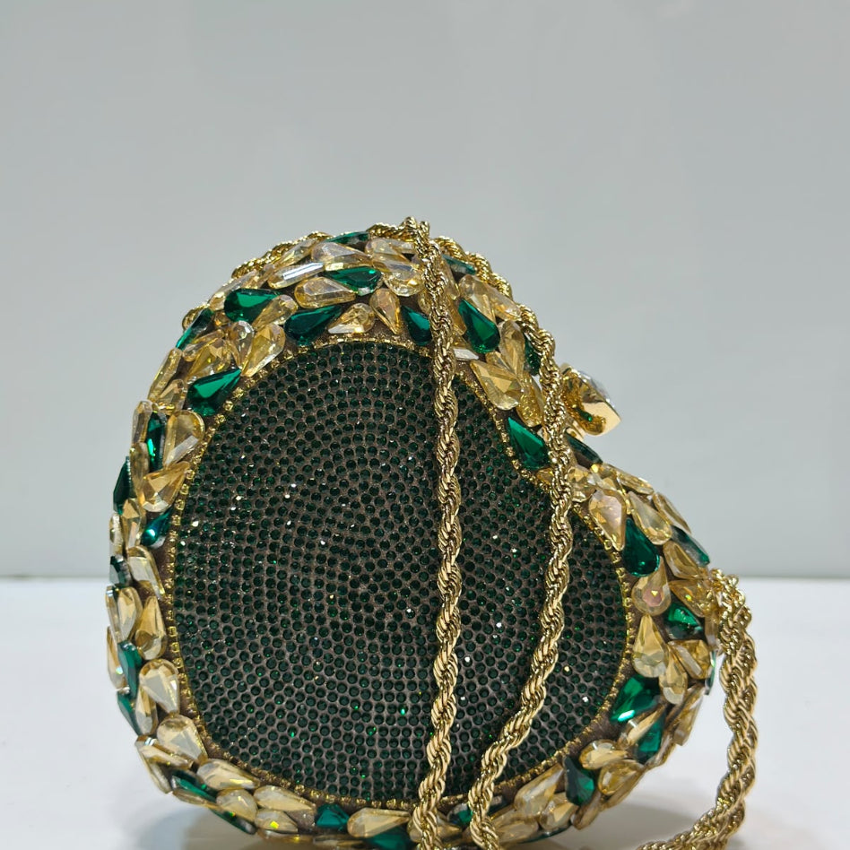 Heart-shaped crystal party clutch for women with chain strap