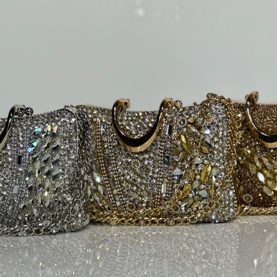 Heavily embellished metallic handbag for women by Rivaalane
