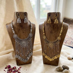 Kashmiri oxidized coin mala necklace set with matching earrings by Rivaalane