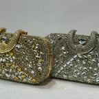 Luxury Crystal Embellished Silver Bridal Box Clutch Bag for Women with Rhinestone Detailing by Rivaalane