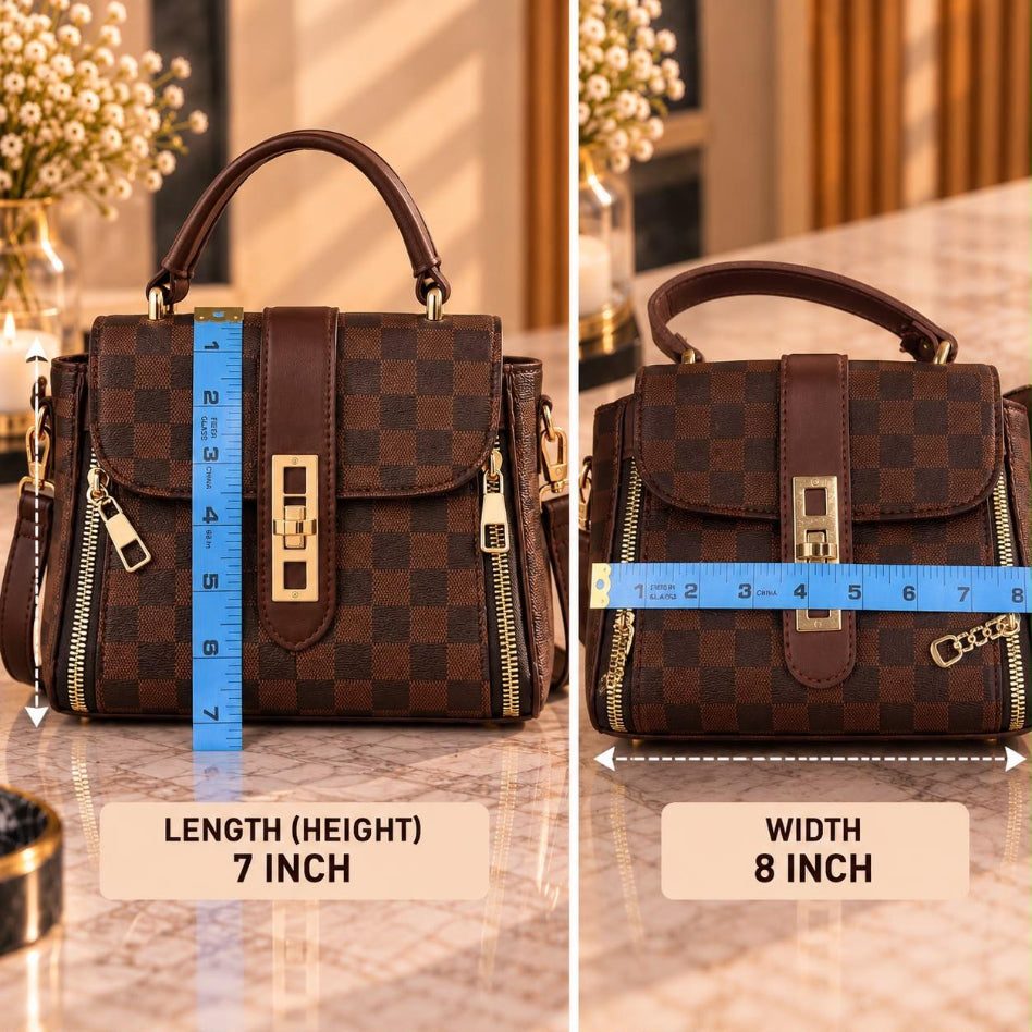 Luxury checkerboard pattern structured women's handbag with top handle by Rivaalane