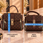 Luxury checkerboard pattern structured women's handbag with top handle by Rivaalane