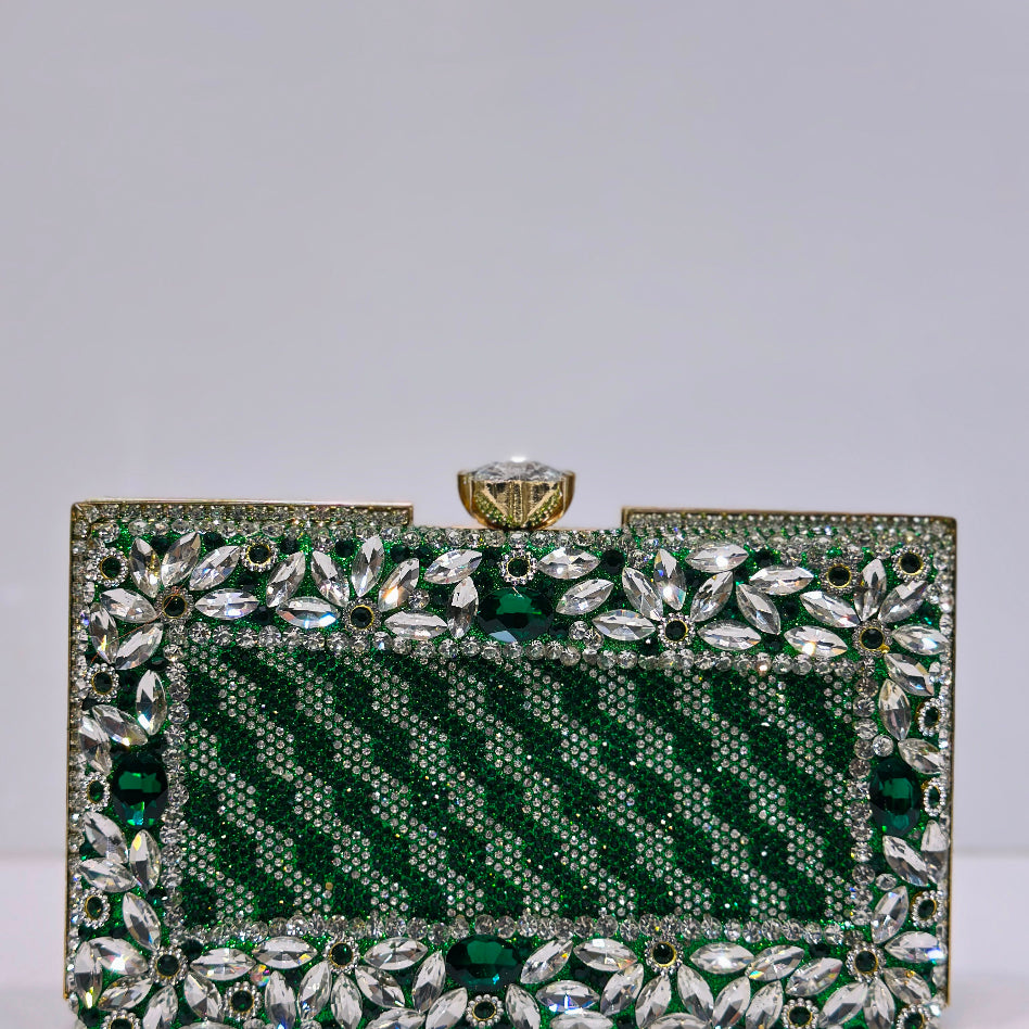 Luxury crystal bordered party clutch bag for weddings and special occasions