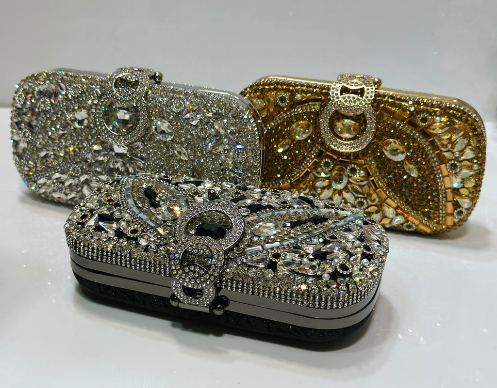 Luxury geometric crystal bridal box clutch for women